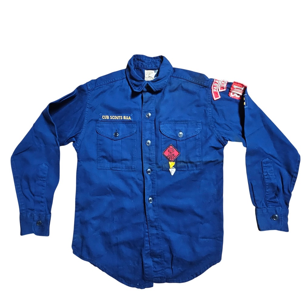 Vintage Boy Scouts of America Cub Scouts Uniform Shirt Sanforized Texas Patch 12
